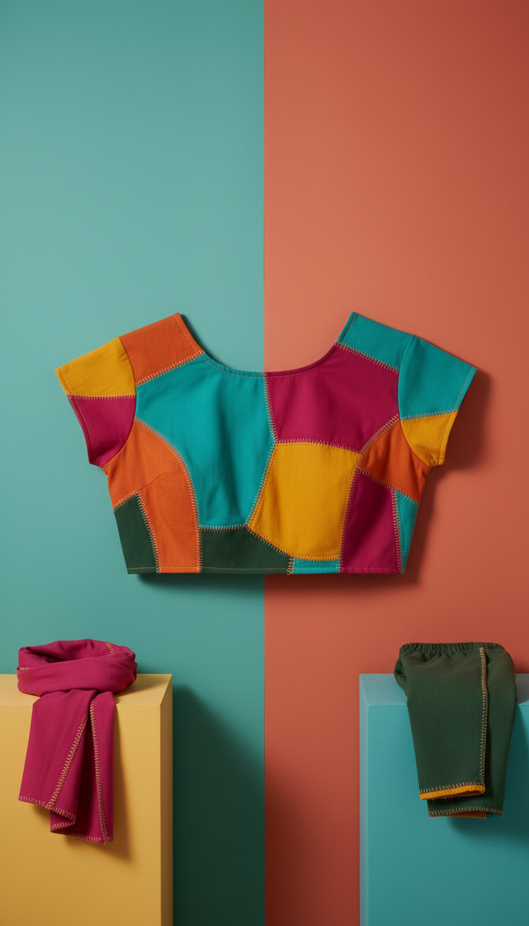 Lagoon Teal Patchwork Crop Top