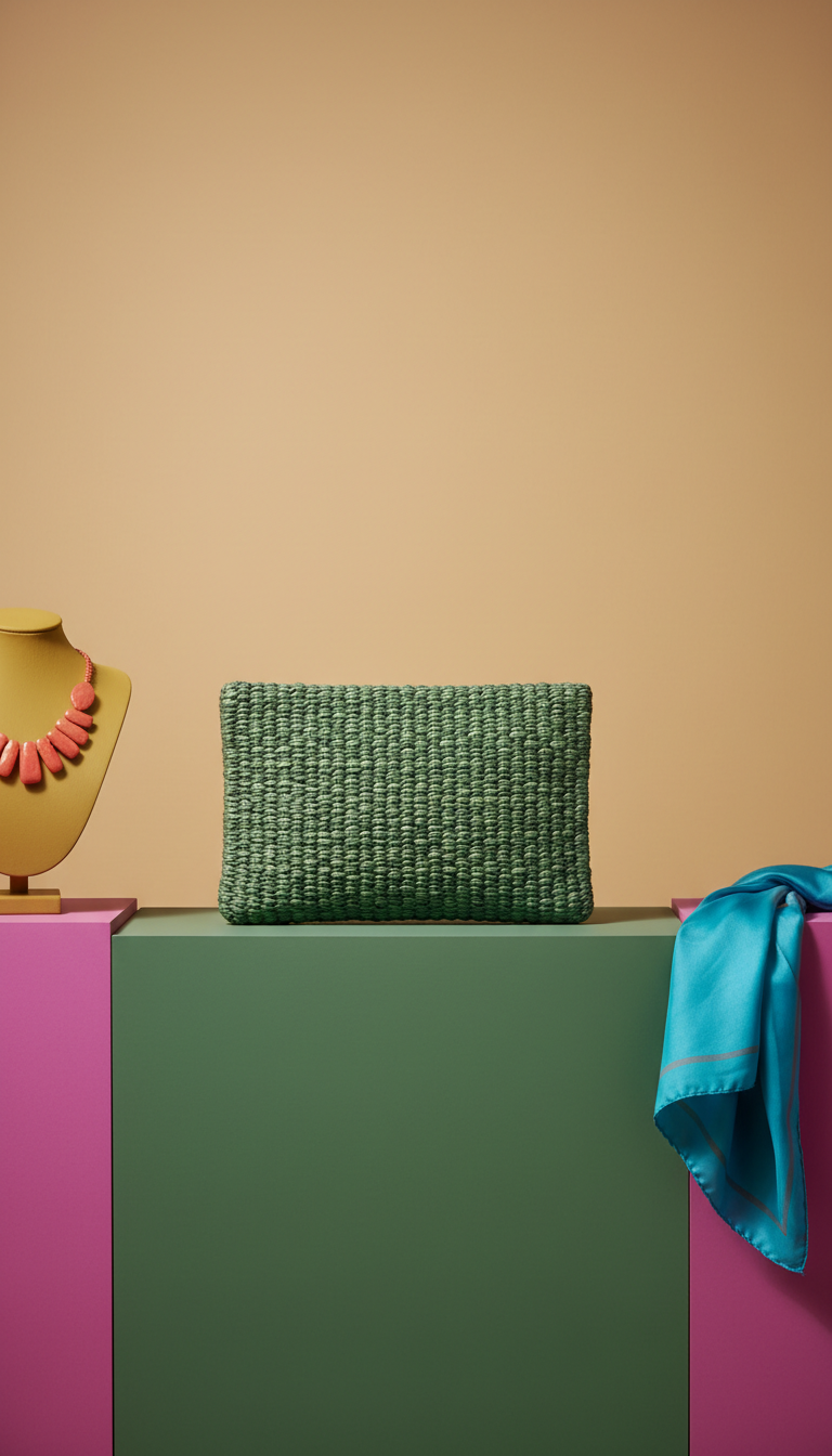 Botanic Green Handwoven Clutch Bag